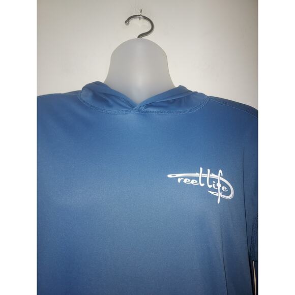 Reel Life Men's Fishing Hoodie Large Sun Protection Long Seeve Lightweight Blue - Picture 2 of 6